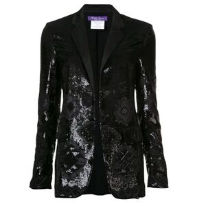 RALPH LAUREN PURPLE LABEL SEQUINS SILK EVENING BLACK BLAZER 8